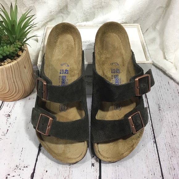 Birkenstock Shoes - Birkenstock leather suede mocha soft bed Arizona